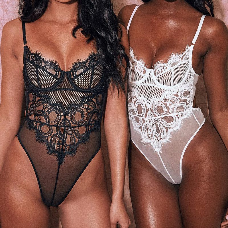 Lace bodysuit white black